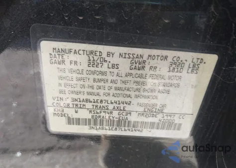 2007 Nissan Sentra 2.0S from USA, damaged, VIN 3N1AB61E87L641442